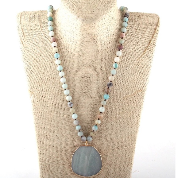•Gypsy Moons Amazonite Knot Bead Necklace• New - Picture 3 of 4